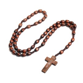 Fiohiros Catholic Rosary Bracelet, Religious Rosary Chain, Wooden Christian Faith Necklace for Meditation, Prayer and Spiritual Growth, Unisex