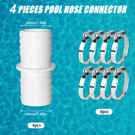 Spetsbst Pack of 4 Pool Hose Connectors 38 mm to 38 mm Pool Hose Connector, Pool Hose Adapter with 4 Stainless Steel Hose Clamps