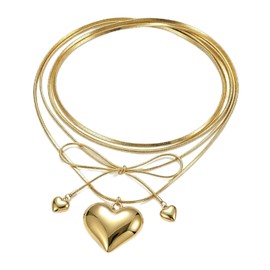 JRAIYBZ Chunky Heart Tie Necklace for Women,Heart Locket Wrap Choker (Gold)