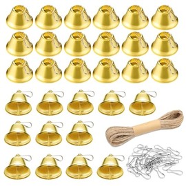 30Pcs Craft Bells, Jingle Bells Vintage Bells with Spring Hooks Hanging +Rope for Wind Chimes Housebreaking Making Dog Potty Training Doorbell Wedding Decor DIY Favor Christmas (Gold)