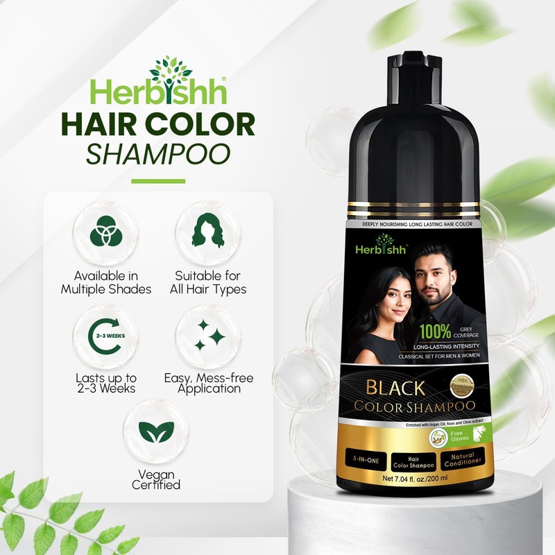 Herbishh Black Hair Dye Shampoo 200ml + Argan Oil 30ml