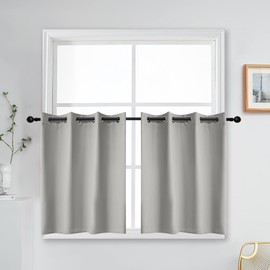 YGO 36 inch Tier Curtains for Kitchen-Thermal Insulated Blackout Grommet Top Window Tiers for Cafe (Light Grey, 2 Panels, 52 W by 36 L)
