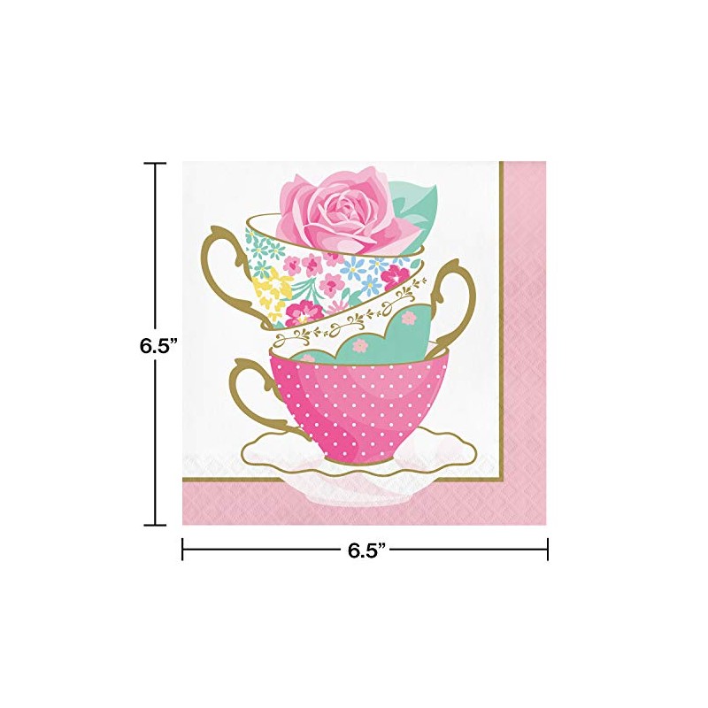 Creative Converting Floral Tea Party Teacup Napkins, 16 ct, Multicolor,