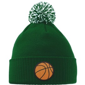 Hippowarehouse Basketball Logo Embroidered Beanie Hat with Bobble Bottle Green