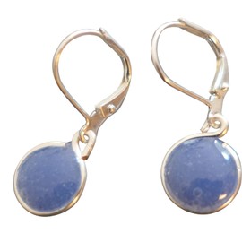 Handmade Lightweight Small Periwinkle Resin Silvertone Drop Earrings on Leverback Beads by Bettina