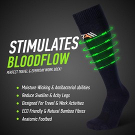 High Quality Bamboo Compression Socks for Men and Women, Superior Wearing Comfort, Flat Toe Seams, Reduce the Risk of Swollen, Painful and Tired Legs. Made in EU, blue, m