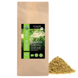 BIO Holunderblüten getrocknet (500g), Bio Holunder Blüten gerebelt, Holunderblüten aus Wildsammlung, Holunder Tee Bio, Holunderblütentee 100% natürlich