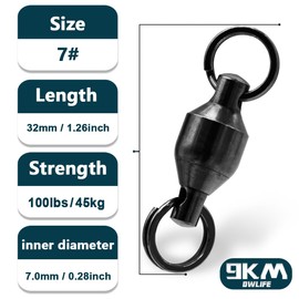 9KM DWLIFE Barrel Ball Bearing Swivels Connector Stainless Steel Solid Split Ring Heavy Duty Swivel Terminal Tackle Saltwater Freshwater Fishing（7# 25pcs） with Box