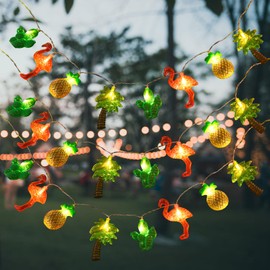 Retisee Summer 9.84 ft Flamingo Pineapple String Lights Hawaiian LED Patio Lights with Battery Operated Tropical Waterproof Flamingo Cactus Pineapple String Lights for Summer Home Outdoor Indoor Party