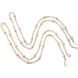 KUWUNG 2 Pack Natural Wooden Bead Garland, Each 2.2 Meter/7.2 Feet Length Wooden Beaded Garland Christmas Tree Wood Beads Garland, DIY Painting/Tiered Tray/Festival Wall Hanging Decor,Prayer Beads