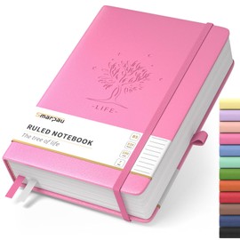 Smarpau B5 Lined Journal Notebook, 320 Pages College Ruled Notebook, 100gsm Thick Paper Hardcover Leather Journal with Index Tabs, Journals for Women Office School, 19 x 25 cm - Rose Red