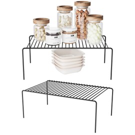 DPZM Medium(13 x 9.4 inch)Black Cabinet Storage Shelf Rack Set of 2, Rustproof Metal Wire Kitchen Counter Organizers and Storage, Spice Organization for Cabinet, Plate, Dish, Pantry, Bathroom, Fridge
