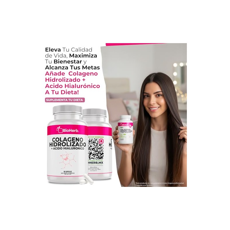BioHerb® | Colágeno Hidrolizado y Ácido Hialurónico con 90 Cápsulas