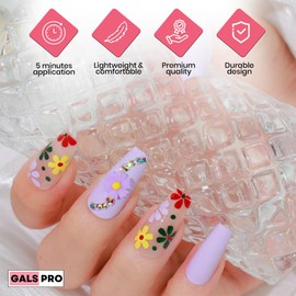 GALSPRO Medium Press on Nails - Set of 24 Fake Nails with Designs in 12 Different Sizes for Perfect Fit, Cute False Nails Kit for Women with 0.07oz Nail Glue (FLORALFUSION COFFIN SHAPE, Medium)