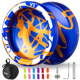 MAGICYOYO V3 Professional Yoyo for Children Aged 8-12+, Dual Mode Yoyo with Responsive & Unresponsive, Durable Aluminium Alloy with 12 Yo Yo Cords & Bearing Kit, Starter Yoyo with Case (Blue/Gold)