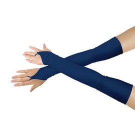 Adults' Stretchy Lycra Fingerless Over Elbow Cosplay Catsuit Opera Long Gloves (navy blue)