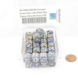 Carousel Festive Dice with White Pips 12mm (1/2in) D6 Pack of 50 Wondertrail
