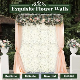 DYRABREST 10/20Pcs Flower Wall Panels,Artificial Flower Wall Panel, Miky-White Flower Backdrop Wall for Home Party Wedding Christmas Festival Photo Backgdrop Decor (10/20 Miky-White) (20)