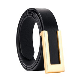 YooAi Womens Leather Belt Skinny Waist Belt for Dresses Jeans Pants with Gold Buckle, Black, M: Fit Waist 29"-34"