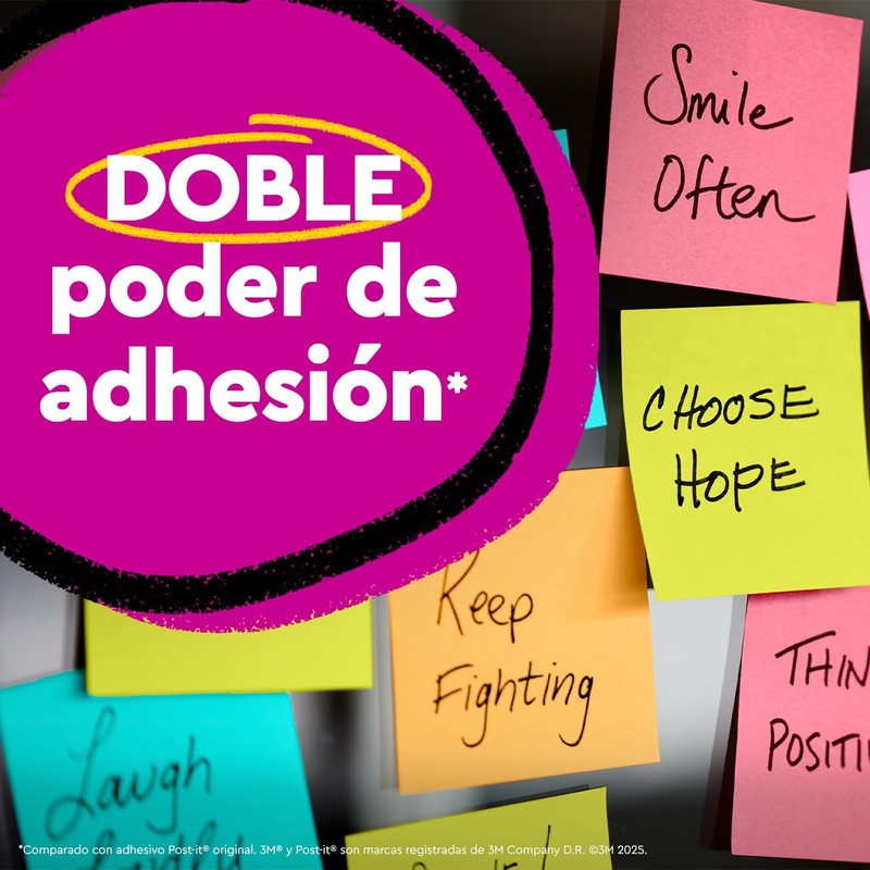 3M Post-it 5PK Notas Adhesivas Super Sticky 3x3, colores varios,