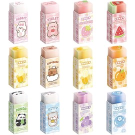 Pack of 12 Soft Erasers, Cute Animal Erasers, Kids, Erasers for Erasing, Erasers for School, Home, Office Supplies, Stationery, Gifts for Children's Birthday Parties