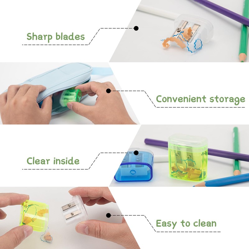 JEFURE Pencil Sharpener with Container, 8 Pieces, 4 Colours, Pencil