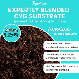 Mycelium Plus CVG Mushroom Substrate – 4LB Sterilized Organic Blend with Coco Coir, Vermiculite, Gypsum & Cultivation Enhancer | Ready-to-Use for Dung-Loving Mushrooms | Monotub & Grow Bag Compatible