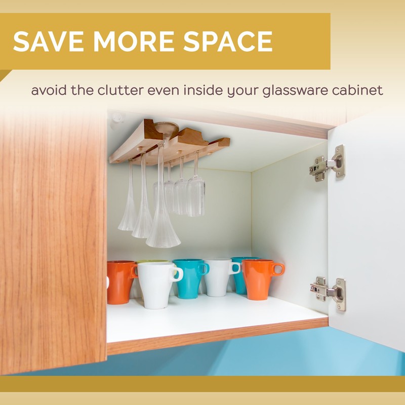 Wooden Under Cabinet Wine Glass Holder - Single Rack For