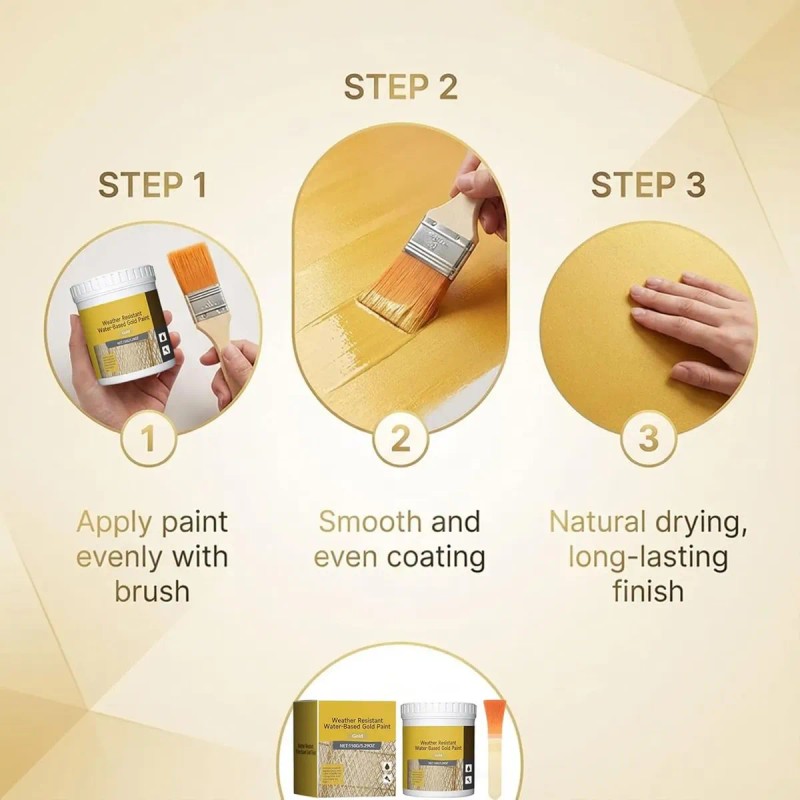 3pcs Weather Resistant Water-based Gold Paint 150g,