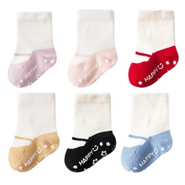 ZGKULAEAOW Baby Socks, Non-slip, For Girls, Boys, Crew Socks, Solid Color, Baby Socks, Newborn, Ballet, Shoes Style, Set of 3 Pairs, B x 3 pieces