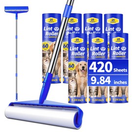 9.84" Large Extra Sticky Lint Roller, 58.3" Long Handle Lint Remover with 7 Rollers for Clothes, Cat Dog Pet Hair, Furniture, Couch, Carpet, Floor，Painted Wall Cleaner Mop Dust Cleaning