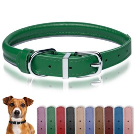 OOPSDOGGY Rolled Leather Dog Collar Reflective Roll Colars for Small Medium Large Dogs Puppy (Green, L, 35-45 cm)