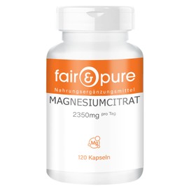 Fair & Pure Magnesium Citrate 2350 mg Daily Dose, 120 Capsules, High Dose with 375 mg Magnesium, Dietary Supplement Vegan without Magnesium Stearate, Made in Germany