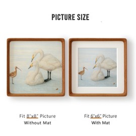 Zelvix Natural 8x8 Picture Frame with Mat for Pictures 6x6, Square Standing Desk Photo Frame, Plexiglass,Solid Teak Wood，Tabletop and Wall Hanging