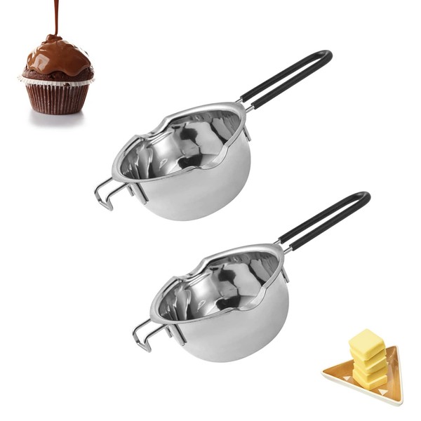 lyongqiang Chocolate Butter Melting Pot Melting Pot, 2 Pieces Melting Pot, Stainless Steel, Water Bath Melting Bowl, Water Bath Melting Pot, with Black Anti-scald Handle, for Chocolate, Butter