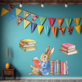 Peter Rabbit Wall Sticker - Peter Rabbit Leaning on Books Decal Wall Art (60cm Width x 50cm Height)