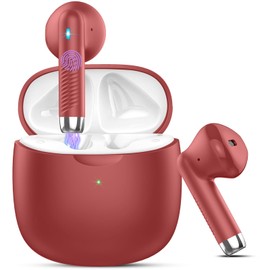 Wireless Earbuds, Bluetooth 5.3 Headphones in Ear with Noise Cancelling Mic, Bluetooth Earbuds Stereo Bass, IP7 Waterproof Sports Earphones, 32H Playtime USB C Charging Ear Buds Red for Android iOS