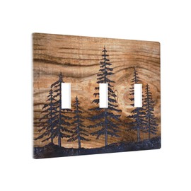 Rustic Pine Tree Wood Grain Light Switch Cover 3 Gang Triple Toggle Brown Farmhouse Decorative Wall Plate Electric Faceplate For Kitchen Bedroom Bathroom (Plastic)