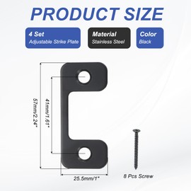 PATIKIL 1" x 2.24" Deadbolt Strike Plate, 4 Set Adjustable Door Strike Plate with Screws Stainless Steel for Electronic Locks Home and Rental Security Strike Plate, Black