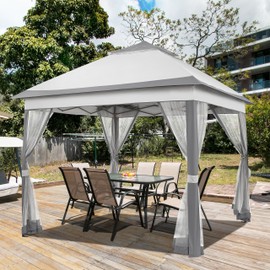 Yaheetech 11x11 Pop Up Gazebo Outdoor Canopy Shelter, Instant Patio Gazebo Sun Shade Canopy Tent with 4 Sandbags, 2 Tiers Roof & Mesh Netting for Lawn, Garden, Backyard & Deck, Gray