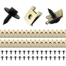 Pack of 60 Sheet Metal Nut Screw Nut Clip Kit, Stainless Steel Body Screws, Stainless Steel Tin Nut Screw Nut Clip, Thread Clip Nut Set, U-Type Sheet Metal Nuts with Screws, for Car Motorcycle