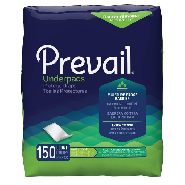 Prevail Fluff Incontinence Underpads, Large, 150 Count (Packaging May Vary)