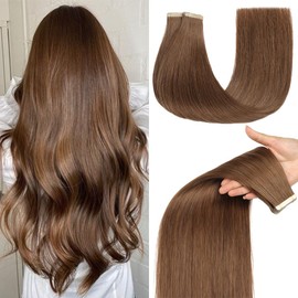 Tape in Hair Extensions 20pcs 16 Inches Tape Ins Hair Extensions Human Hair for White Women Invisible Seamless Tape Ins Skin Weft Medium Brown (6#)
