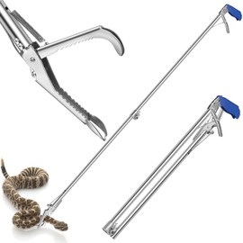 60" Stainless Steel Snake Tong - Foldable Snake Grabber Tool, Sponge Wrapped Non-Slip Grip Handle, 35mm Heavy Duty Tube, Aluminum Snake Jaws & Folded Lock, Snake Catcher for Safe Rattlesnake Catching