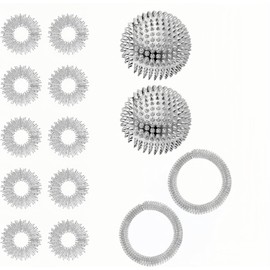 Heyumybit 2Pcs Magnetic Massage Ball with 10 Massage Ring & 2 Massage Bracelet,Finger & Wrist Massager,Spiky Massage Ball,Acupressure Ball for Stress Relief Tight Muscles (Silver)