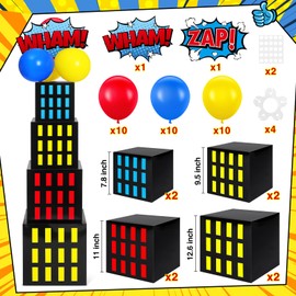 Leitee 40 Pcs Hero Theme Party Decoration, Hero Theme Party Favor Boxes with Balloons and Cutouts, Skyscraper Centerpiece Boxes City Skyline Buildings Photography Backdrop for Birthday Decor(Colorful)