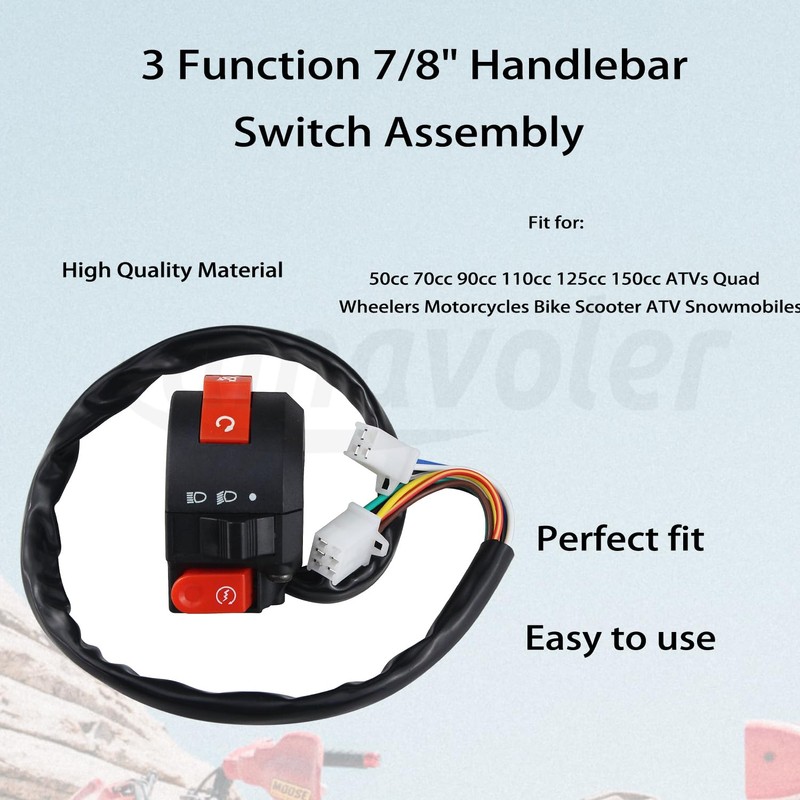 Amavoler 3 Function 7/8" Handlebar Switch Assembly Aftermarket Replacement Parts
