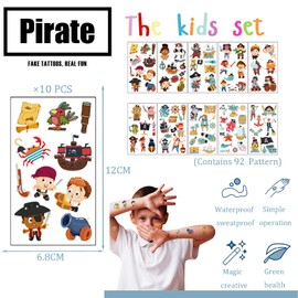 Pirate Temporary Tattoos for Boys,Girls,Kids,10 Sheets Kids Tattoos Waterproof Fake Tattoos Cartoon Pirate Tattoos Stickers for Children's Stick on Tattoos Pirate Theme Birthday Party Bag Fillers