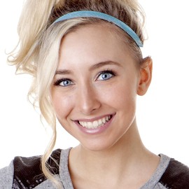 Hipsy Women's NON SLIP Skinny Smooth Glitter Hairband Headbands 2pk (Black & Teal)