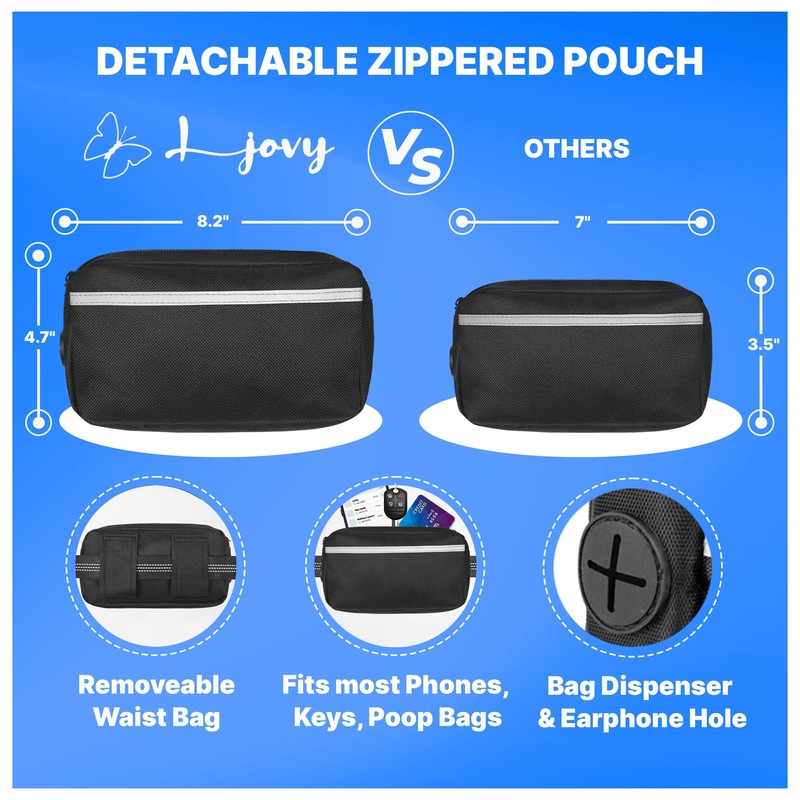 Hands Free Dog Leash with Waist Belt & Large Zipper